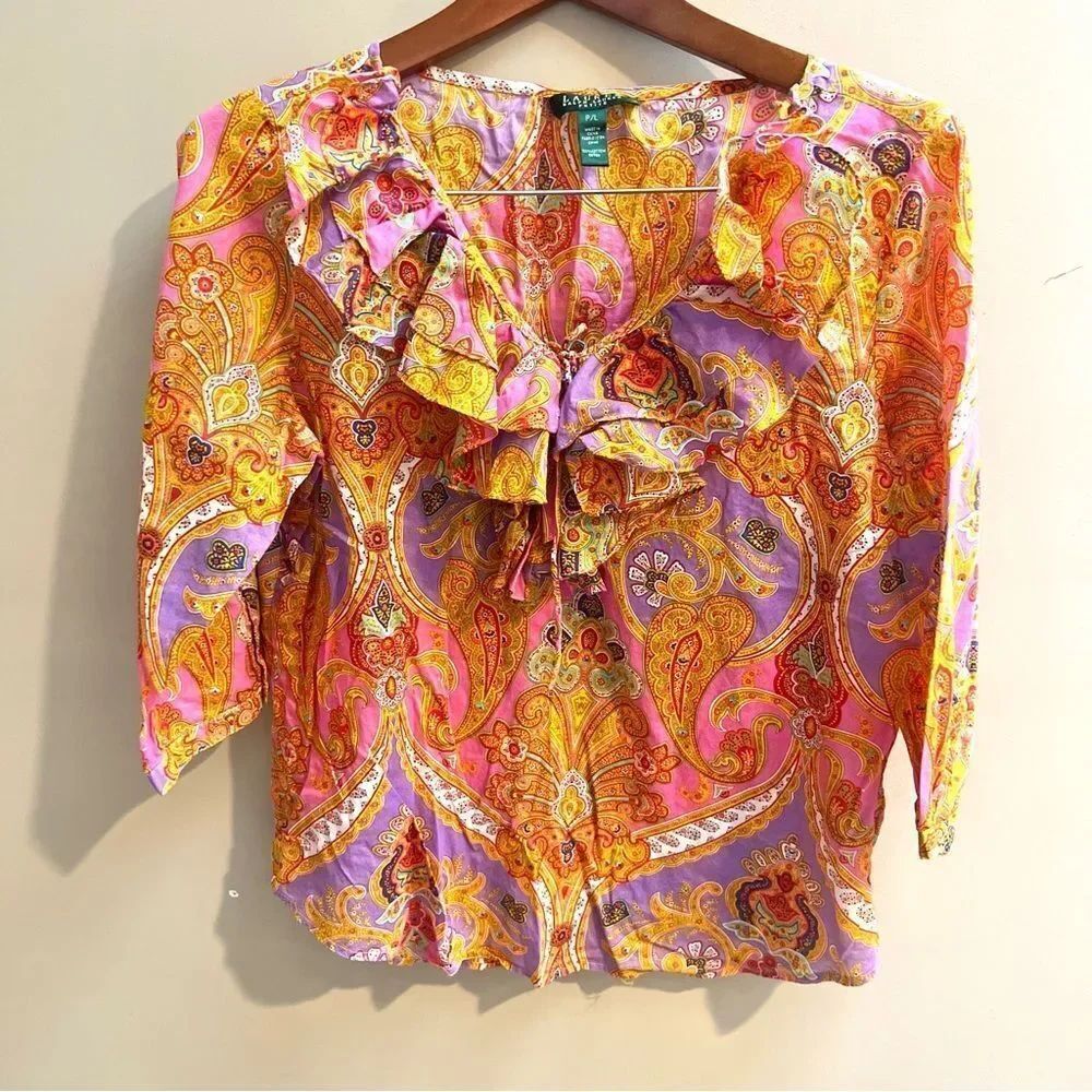 Ralph Lauren paisley Ruffle Blouse LP